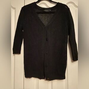 Kenneth Cole Linen blend Black Cardigan Knit Sweater
